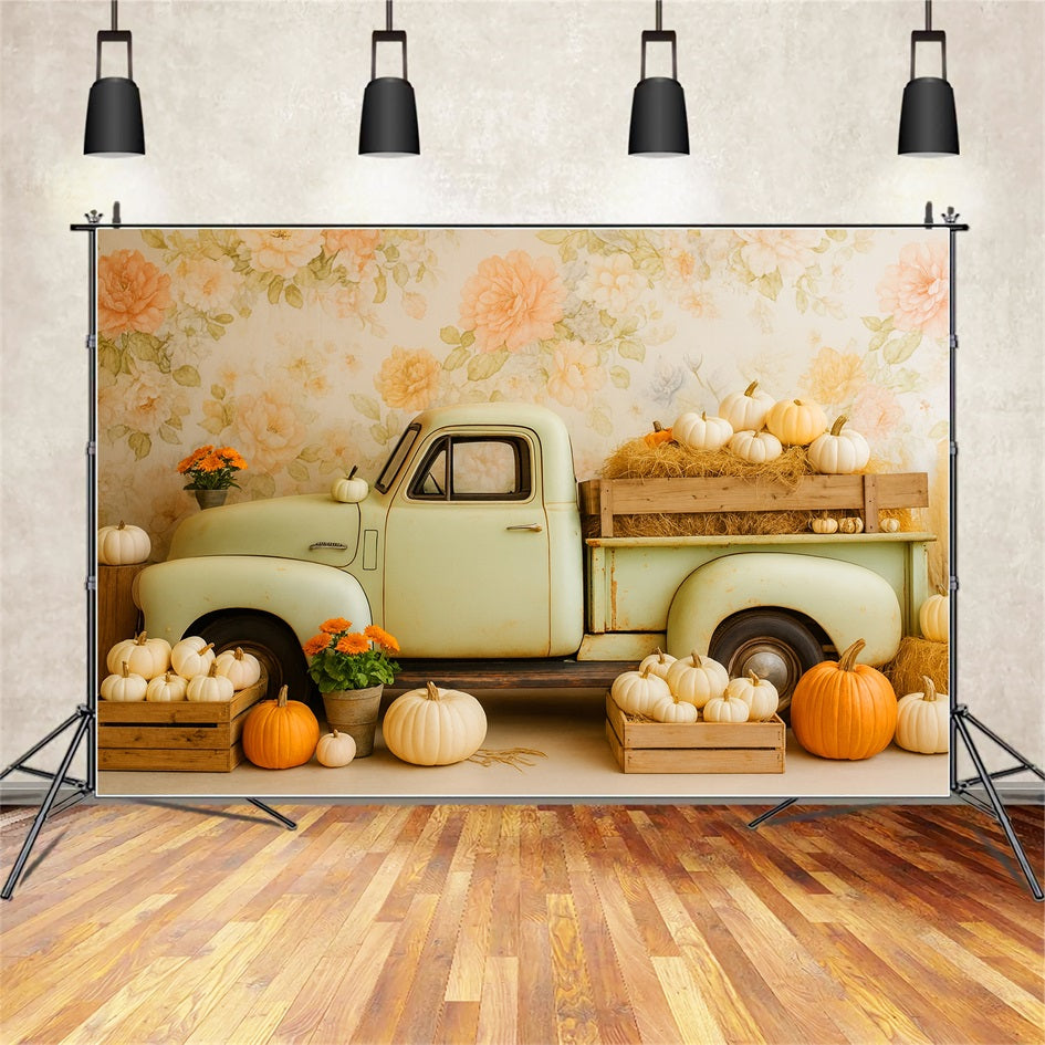 Pumpkin Backdrop Vintage Truck Pumpkin Harvest Thanksgiving Backdrops LXX510-38