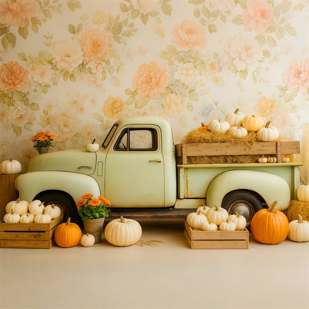 Pumpkin Backdrop Vintage Truck Pumpkin Harvest Thanksgiving Backdrops LXX510-38