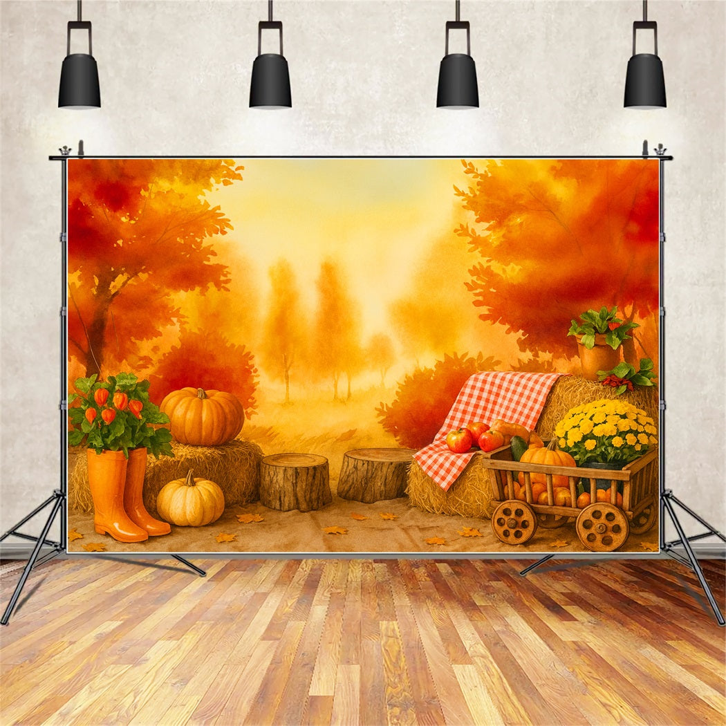 Pumpkin Photo Backdrop Golden Orchard Autumn Picnic Thanksgiving Backdrop Ideas LXX510-39