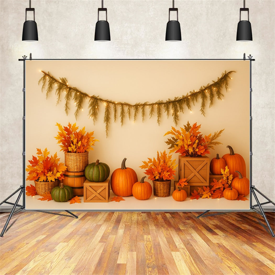 Pumpkin Backdrop Maple Leaves Cozy Arrangement Thanksgiving Photo Backdrops LXX510-40