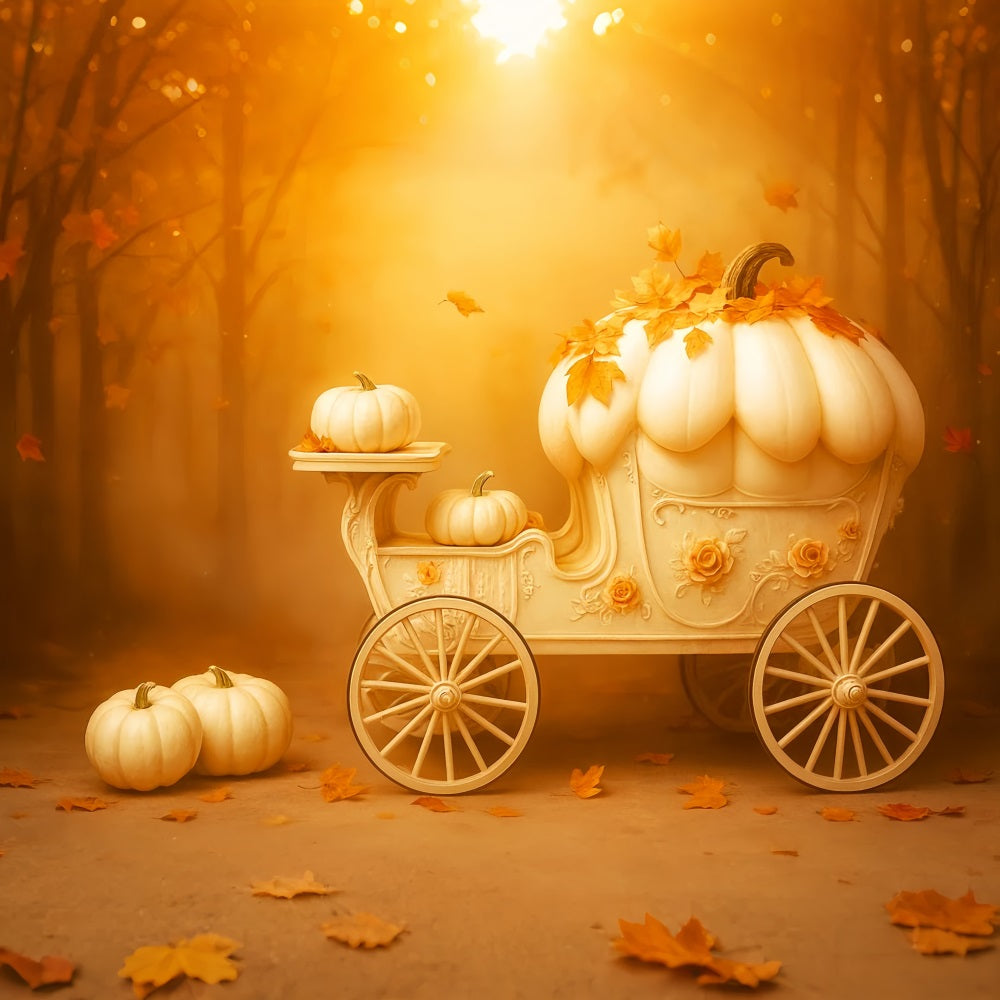 Pumpkin Photo Backdrop Pumpkin Carriage Golden Dream Happy Thanksgiving Backdrop LXX510-41