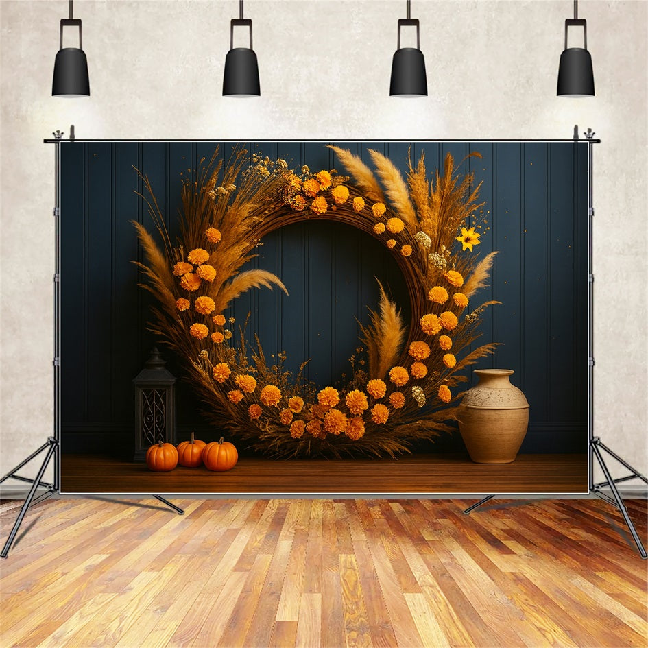Pumpkin Backdrop Golden Wreath Rustic Charm Thanksgiving Backdrop LXX510-42