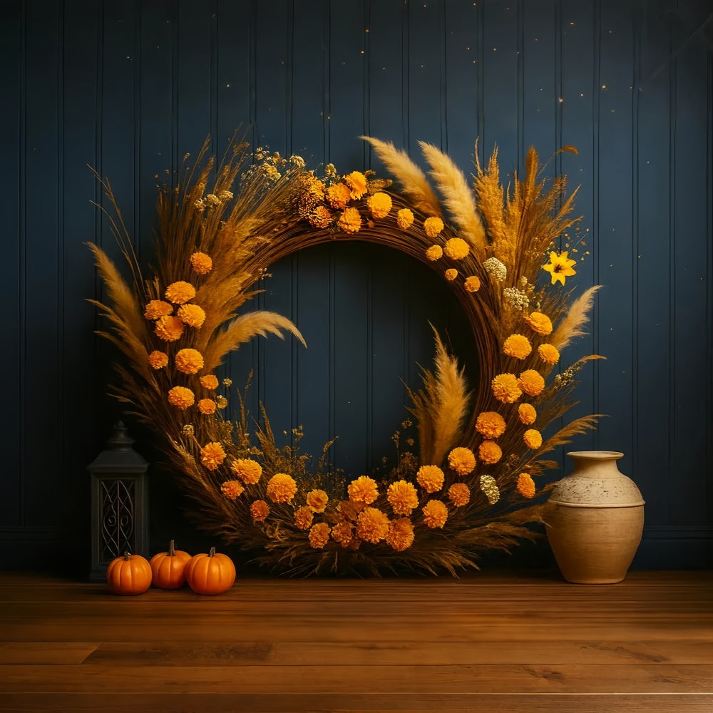 Pumpkin Backdrop Golden Wreath Rustic Charm Thanksgiving Backdrop LXX510-42