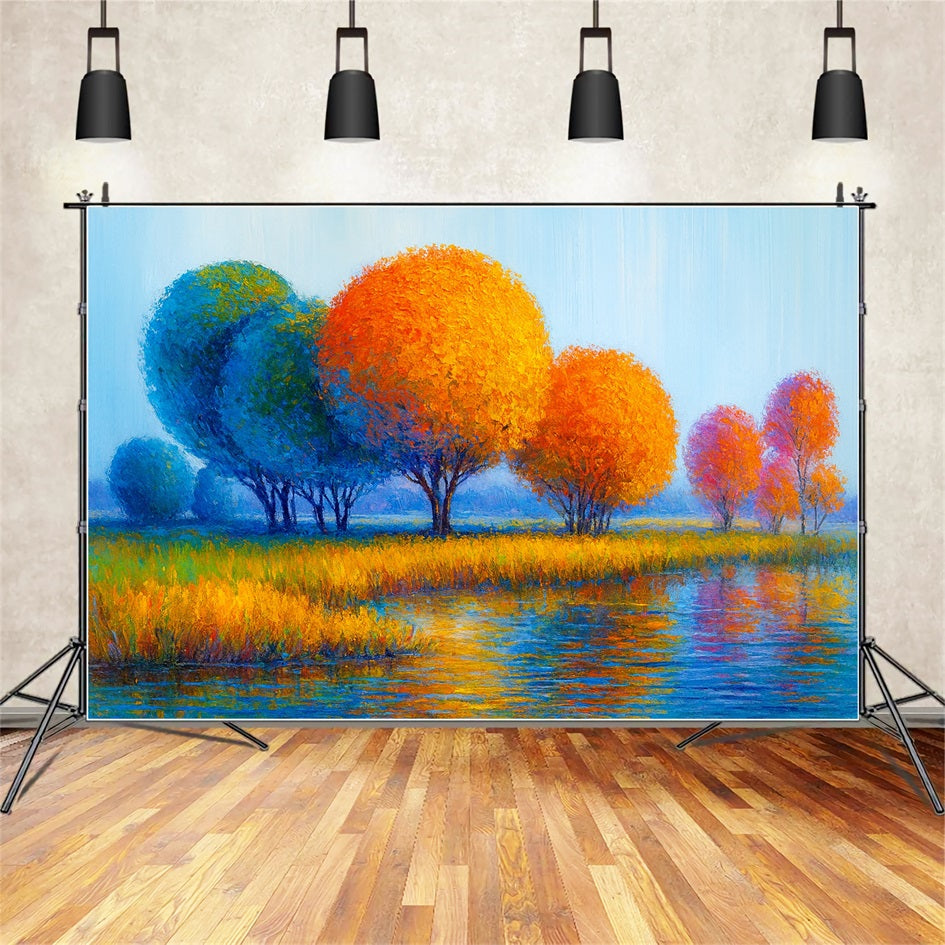 Autumn Fall Backdrop Colorful Trees Autumn Reflection Thanksgiving Photo Backdrop LXX510-43