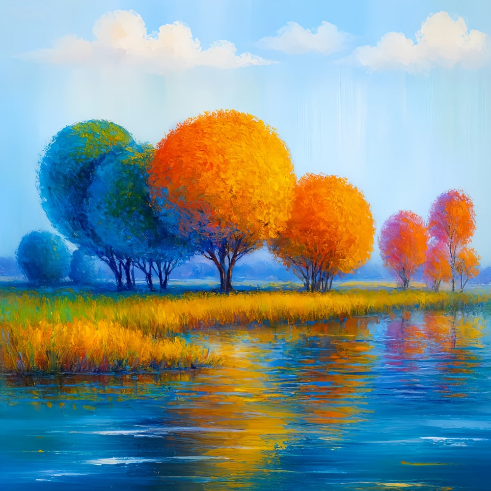 Autumn Fall Backdrop Colorful Trees Autumn Reflection Thanksgiving Photo Backdrop LXX510-43