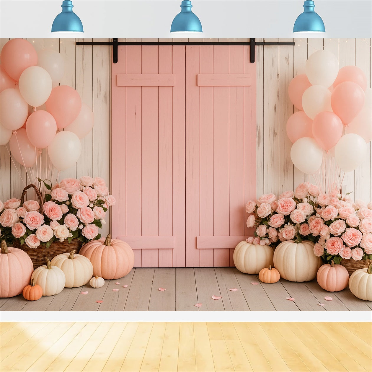 Farm Backdrop Pink Barn Floral Delight Thanksgiving Photo Backdrops LXX510-46