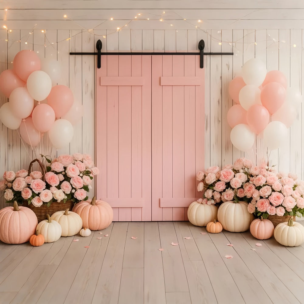 Farm Backdrop Pink Barn Floral Delight Thanksgiving Photo Backdrops LXX510-46