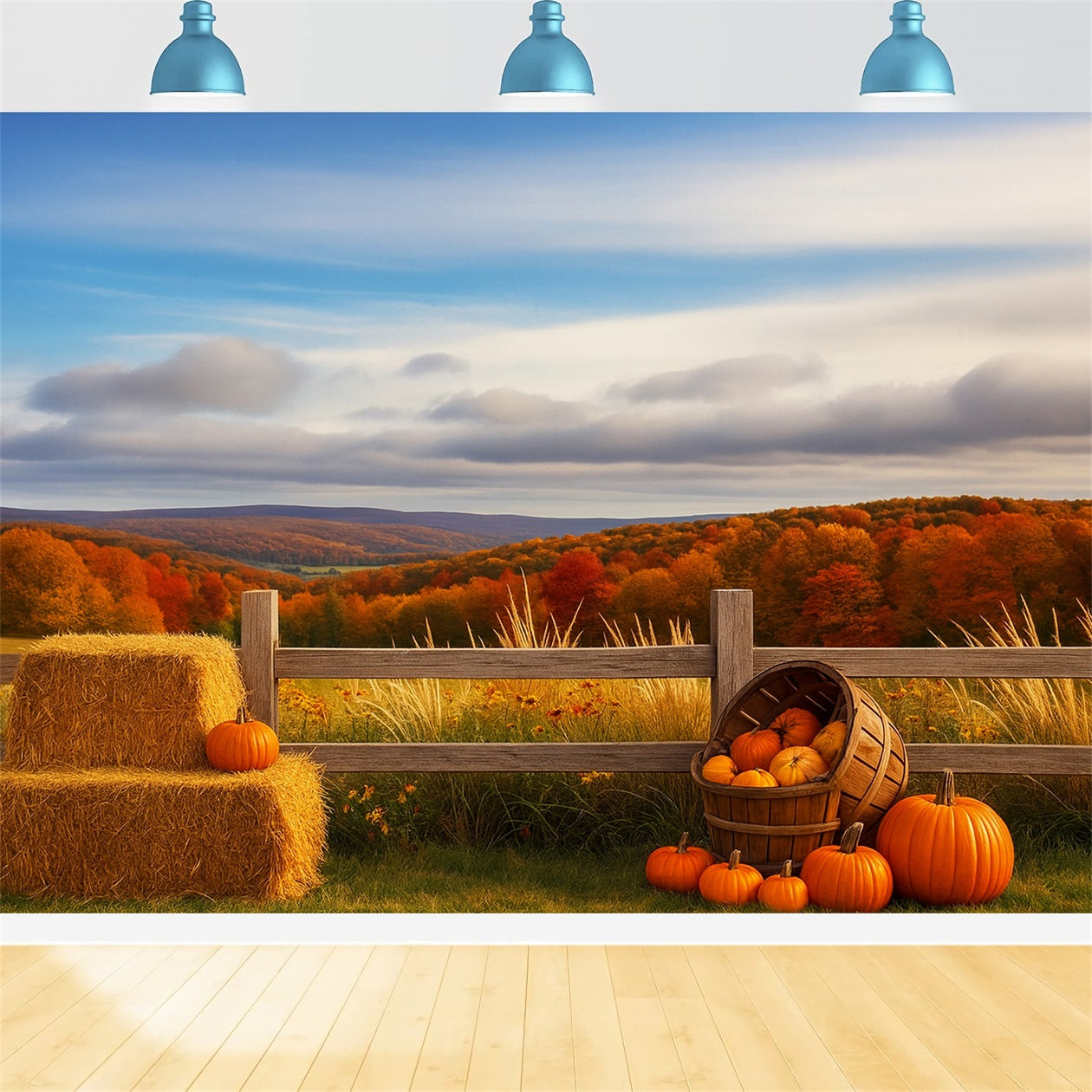 Farm Backdrop Autumn Hills Pumpkin Harvest Happy Thanksgiving Backdrop LXX510-47