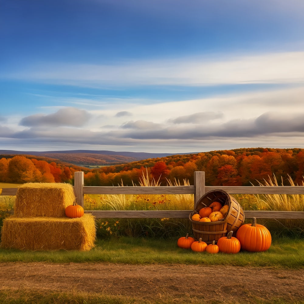 Farm Backdrop Autumn Hills Pumpkin Harvest Happy Thanksgiving Backdrop LXX510-47