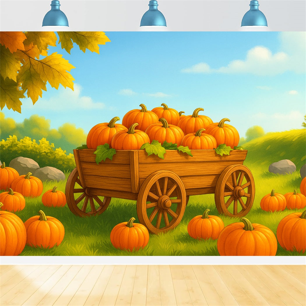 Farm Backdrop Pumpkin Wagon Sunny Field Thanksgiving Backdrop Ideas LXX510-51