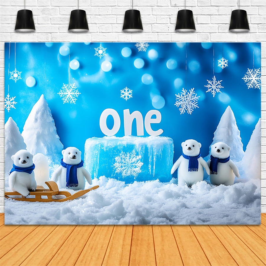 Snowflake Backdrop Polar Bears Snowy Wonderland Winter Backdrop LXX510-52