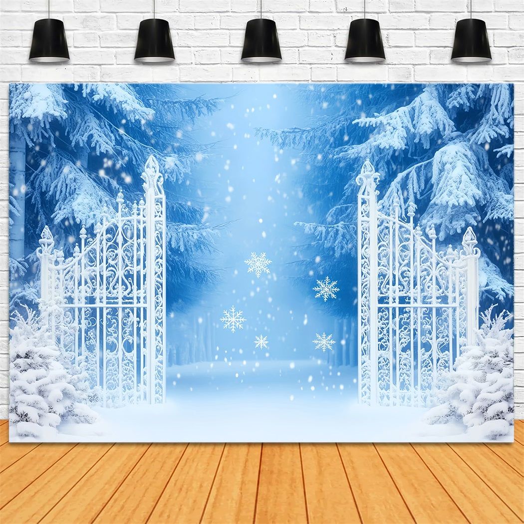 Snowflakes Backdrop Enchanted Snowy Forest Gate Winter Photo Backdrops LXX510-54