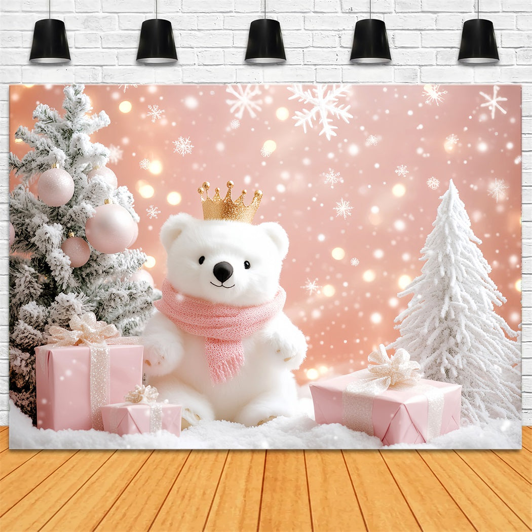 Snowflake Backdrop Pink Polar Bear Wonderland Winter Photography Backdrops LXX510-56