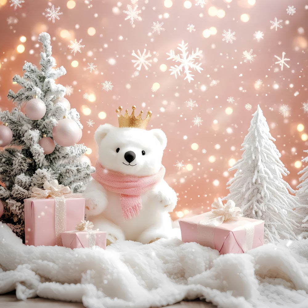 Snowflake Backdrop Pink Polar Bear Wonderland Winter Photography Backdrops LXX510-56