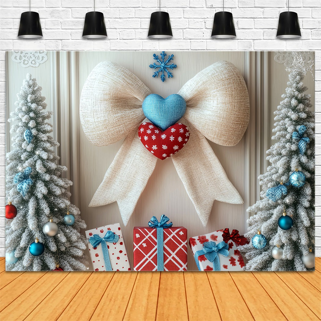 Winter Backdrop Frosted Trees Heart Ribbon Winter Photo Backdrop LXX510-57