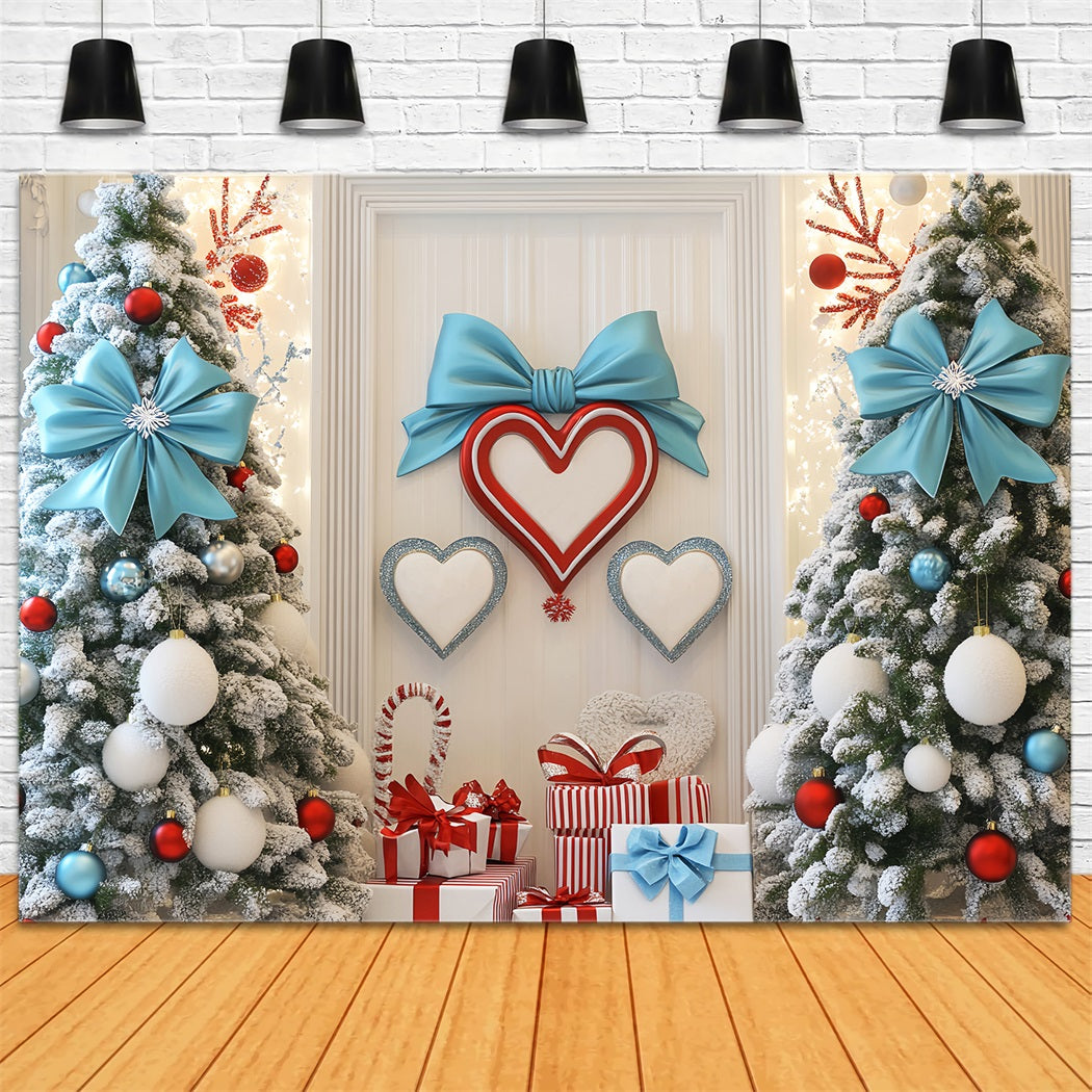 Winter Photo Backdrop Blue Bow Holiday Hearts Winter Backdrops LXX510-58