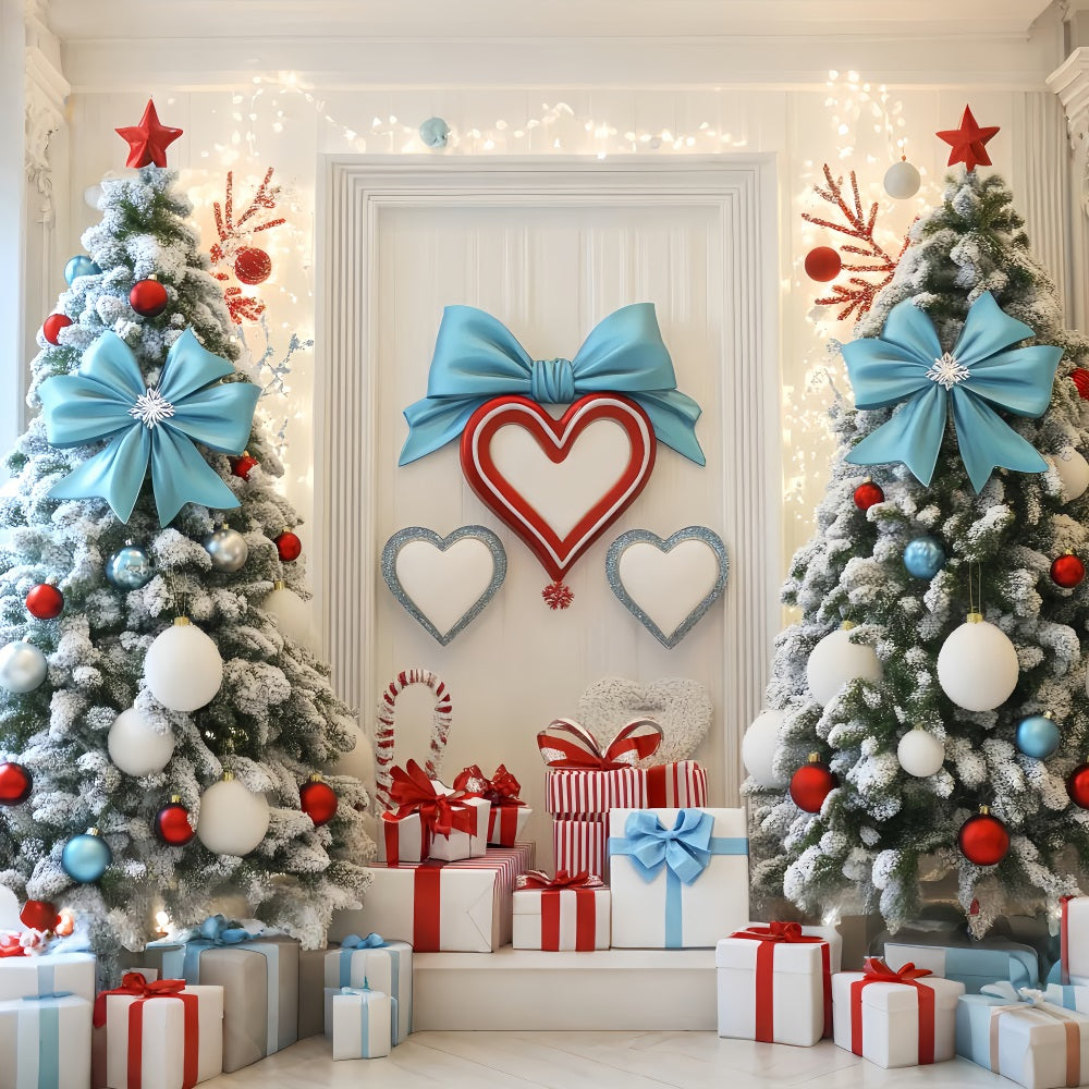 Winter Photo Backdrop Blue Bow Holiday Hearts Winter Backdrops LXX510-58