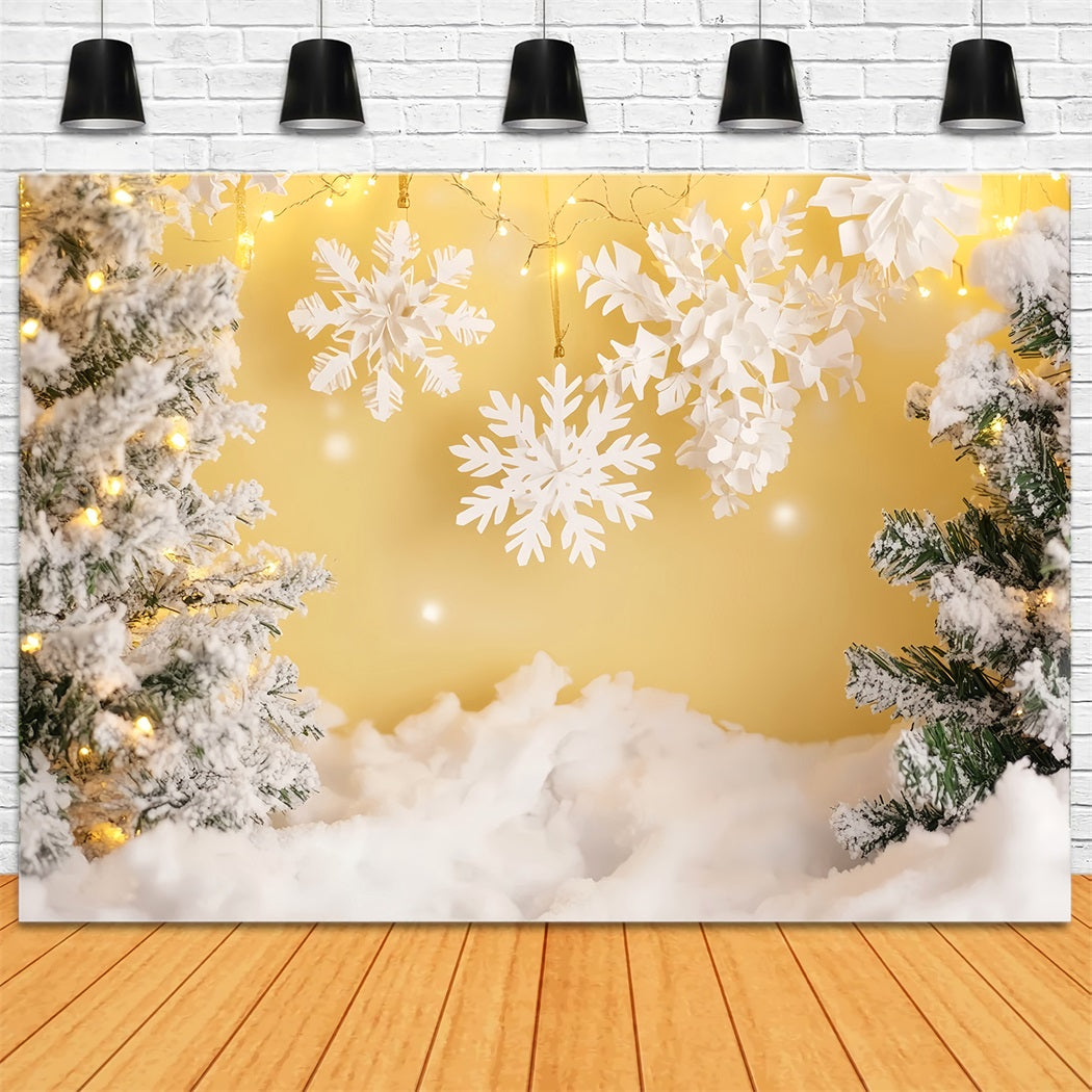 Snowflake Backdrops Golden Glow Snow Forest Winter Backdrop LXX510-62