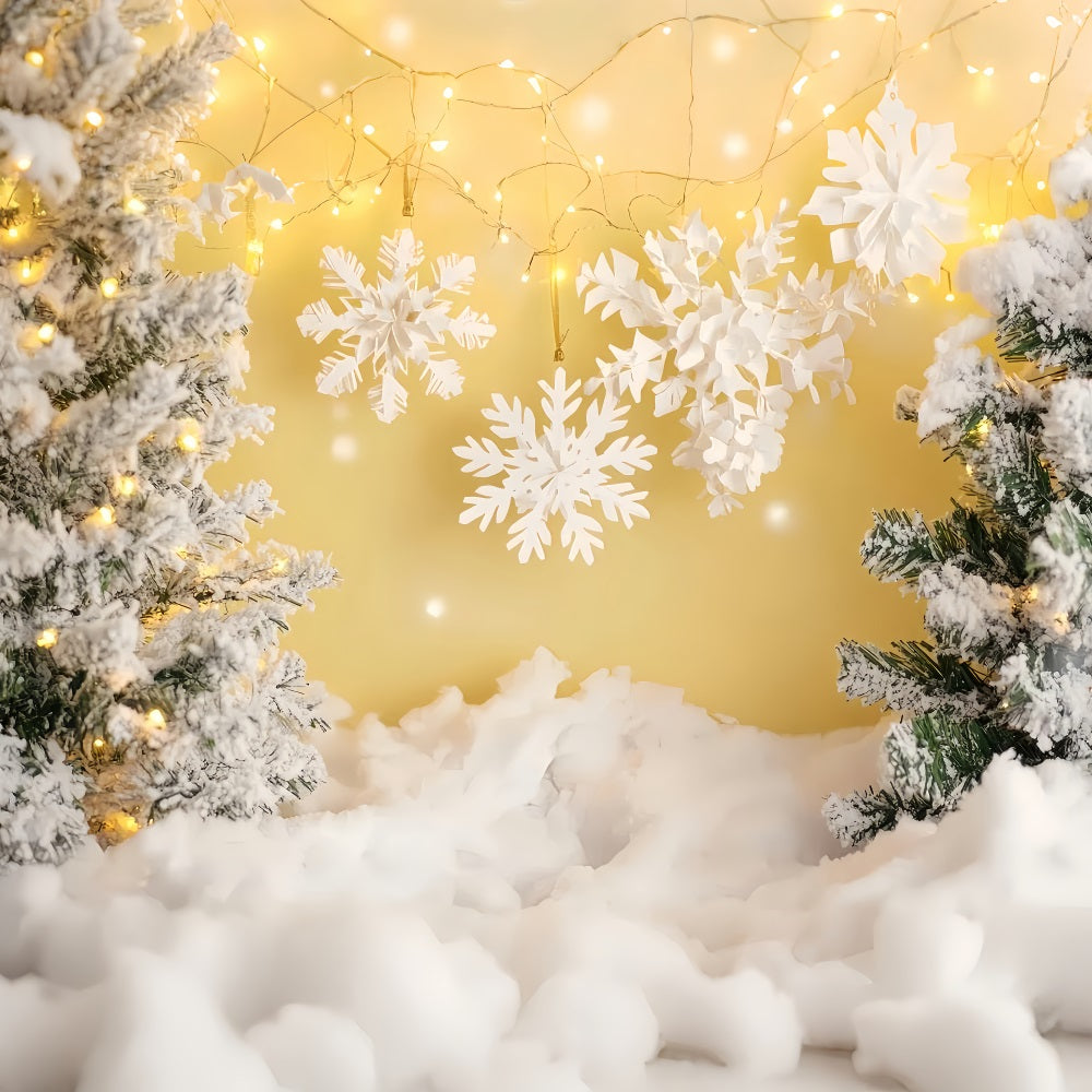 Snowflake Backdrops Golden Glow Snow Forest Winter Backdrop LXX510-62