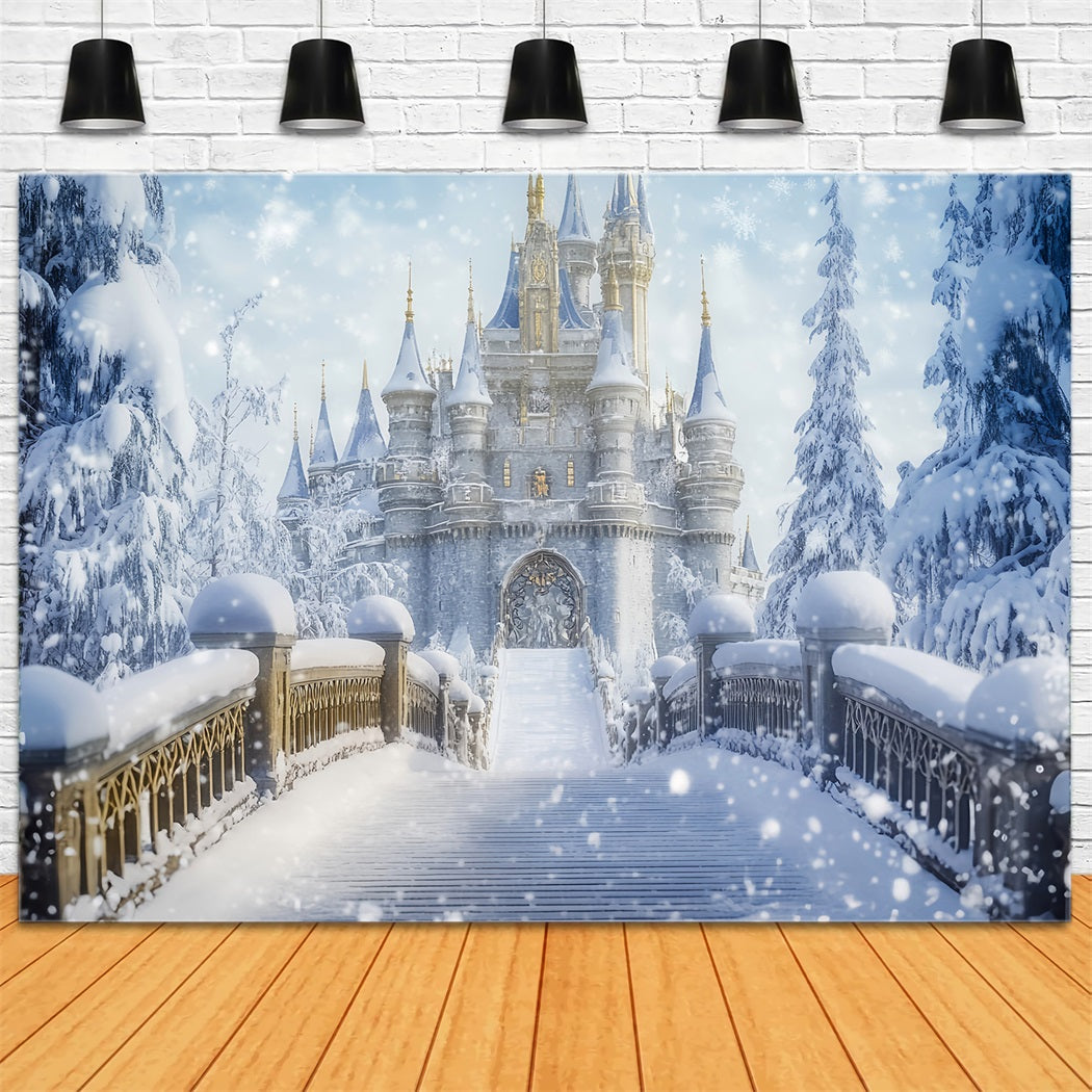 Wonderland Backdrop Snowy Castle Bridge Fantasy Winter Photography Backdrops LXX510-64