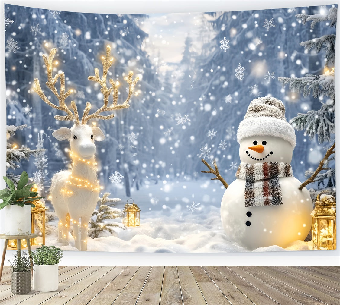 Wonderland Backdrop Snowman Reindeer Forest Glow Winter Photo Backdrops LXX510-65