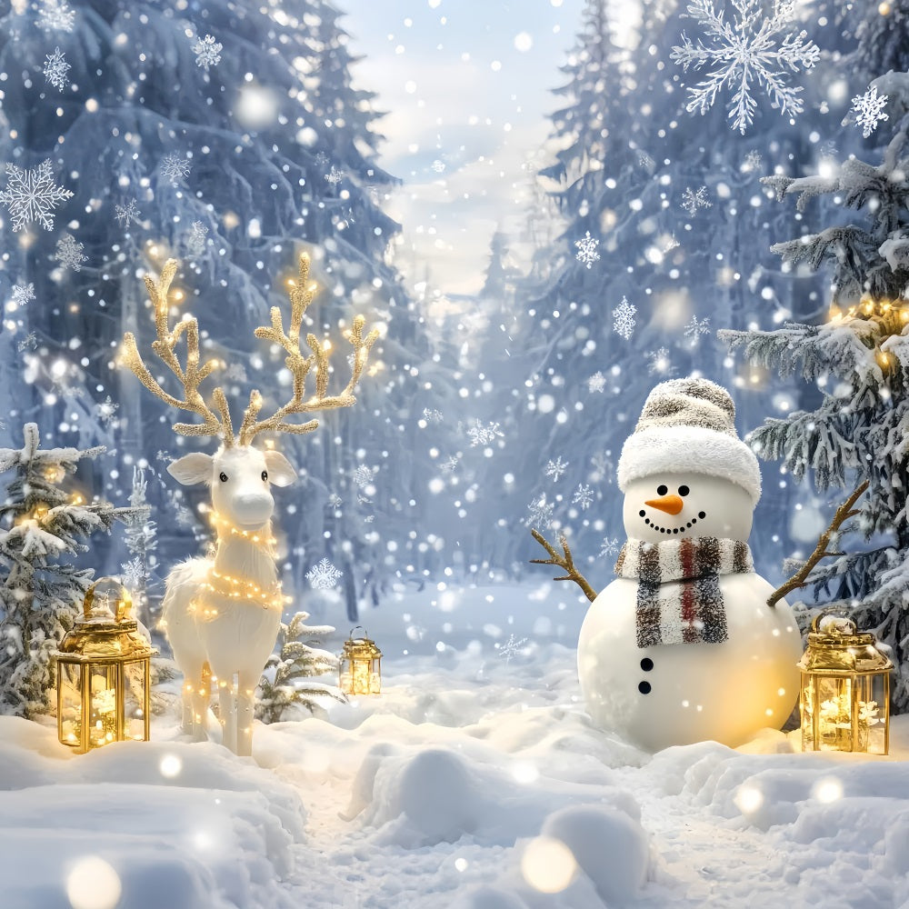 Wonderland Backdrop Snowman Reindeer Forest Glow Winter Photo Backdrops LXX510-65