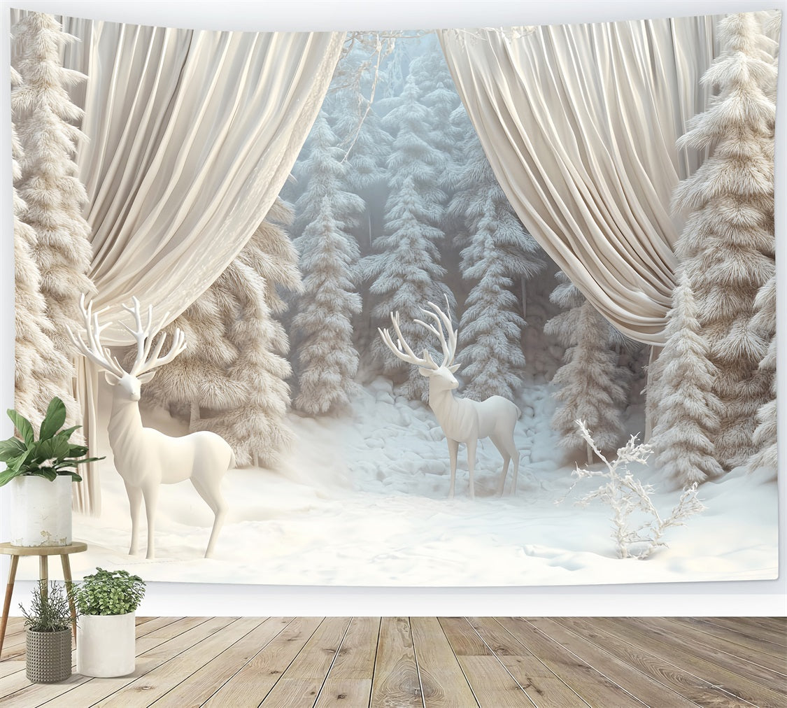 Winter Forest Backdrop White Reindeer Frosted Forest Winter Backdrop LXX510-67