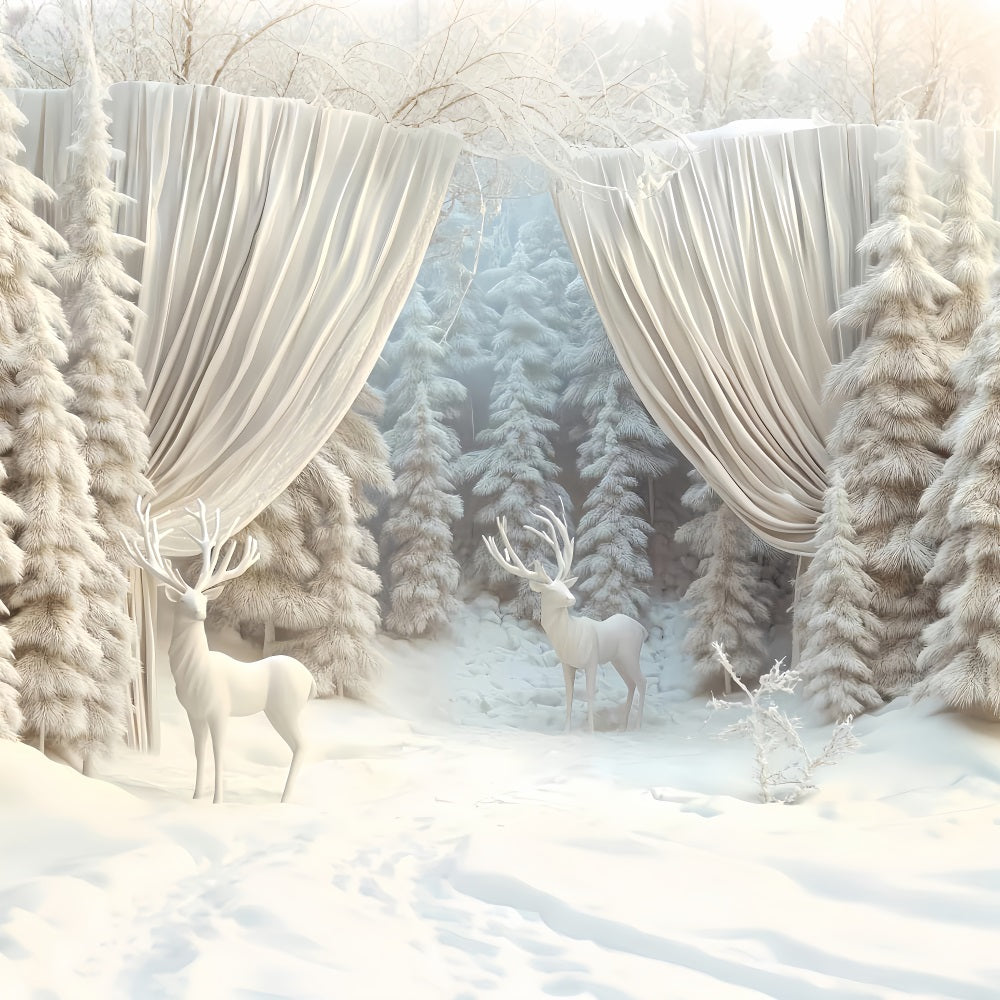 Winter Forest Backdrop White Reindeer Frosted Forest Winter Backdrop LXX510-67