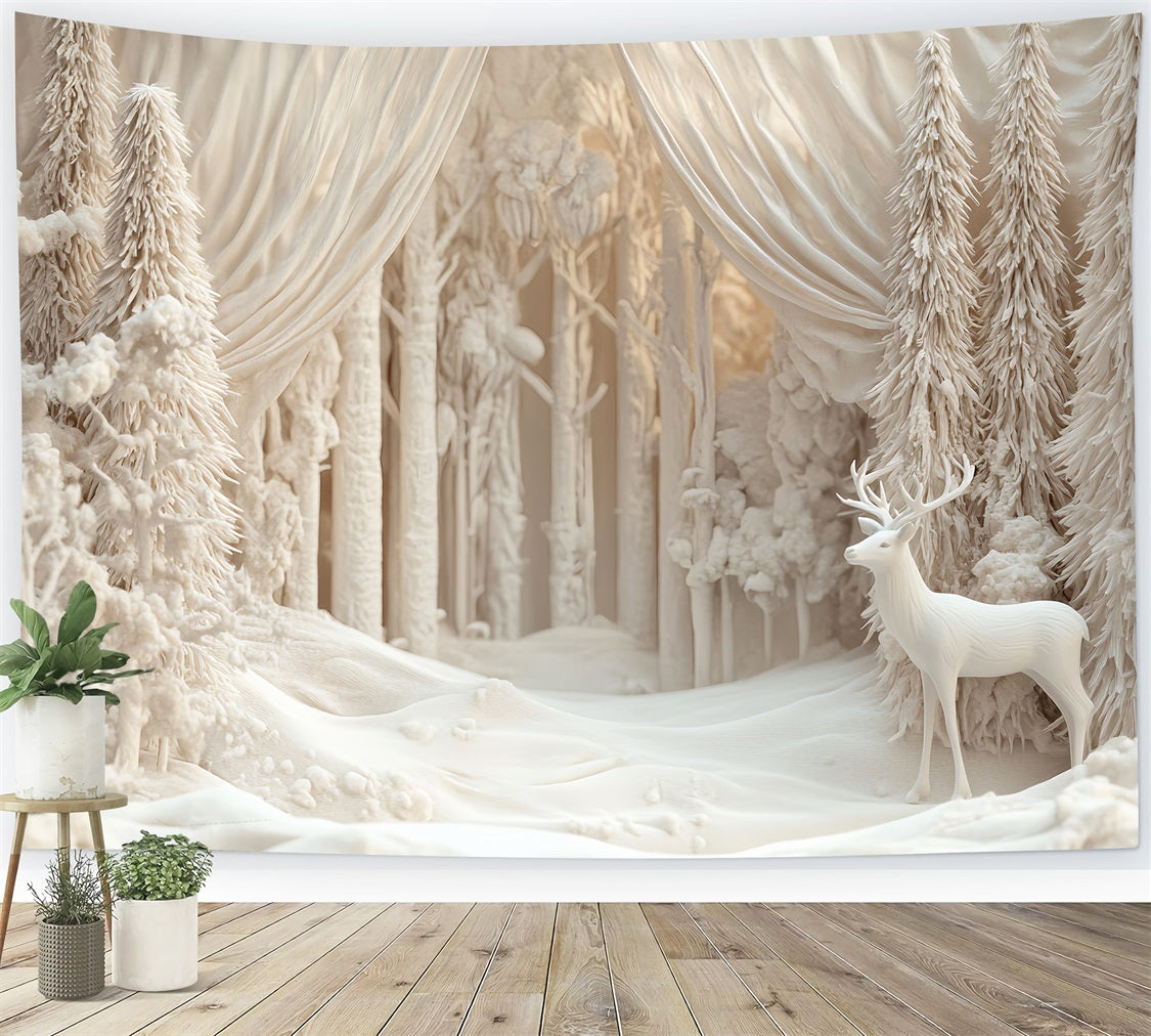 Wonderland Backdrop Ivory Reindeer Winter Forest Winter Backdrops LXX510-68
