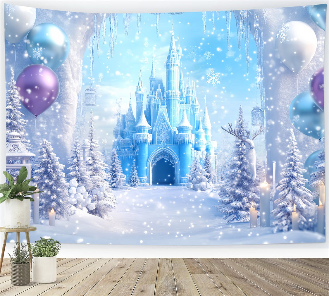 Winter Wonderland Backdrop Frozen Palace Candle Glow Winter Photo Backdrops LXX510-70