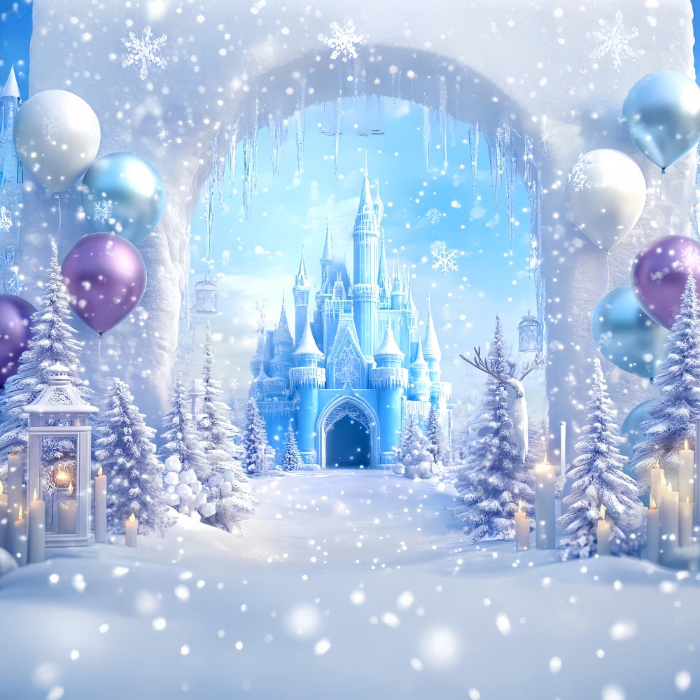 Winter Wonderland Backdrop Frozen Palace Candle Glow Winter Photo Backdrops LXX510-70