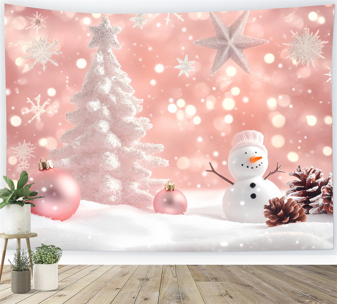 Winter Photo Backdrop Pink Snowman Holiday Charm Snowflake Backdrop LXX510-71