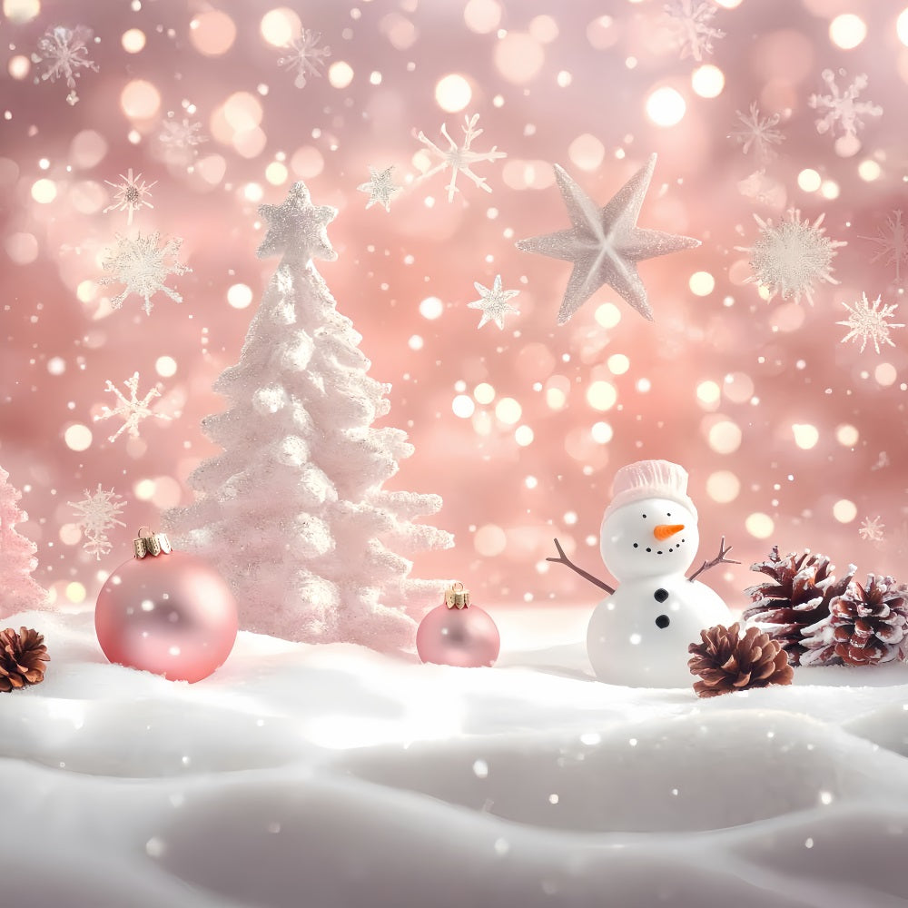 Winter Photo Backdrop Pink Snowman Holiday Charm Snowflake Backdrop LXX510-71