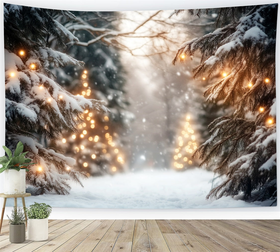 Winter Wonderland Backdrop Snowy Pine Light Pathway Winter Backdrops LXX510-76