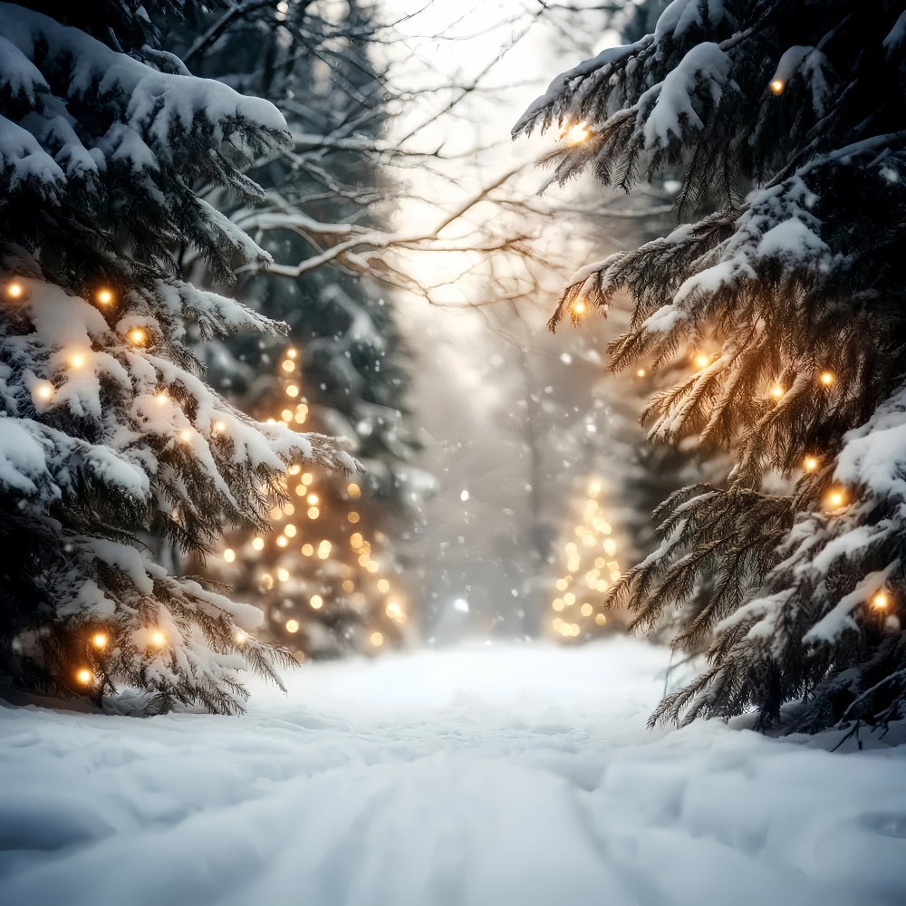 Winter Wonderland Backdrop Snowy Pine Light Pathway Winter Backdrops LXX510-76