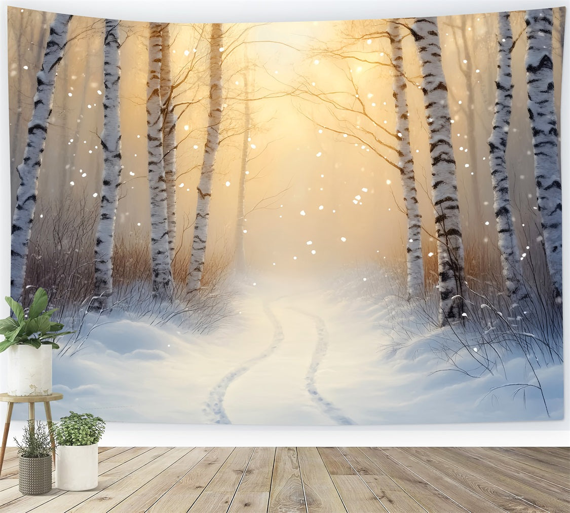 Winter Wonderland Backdrop Golden Birch Winter Trail Winter Backdrop LXX510-77