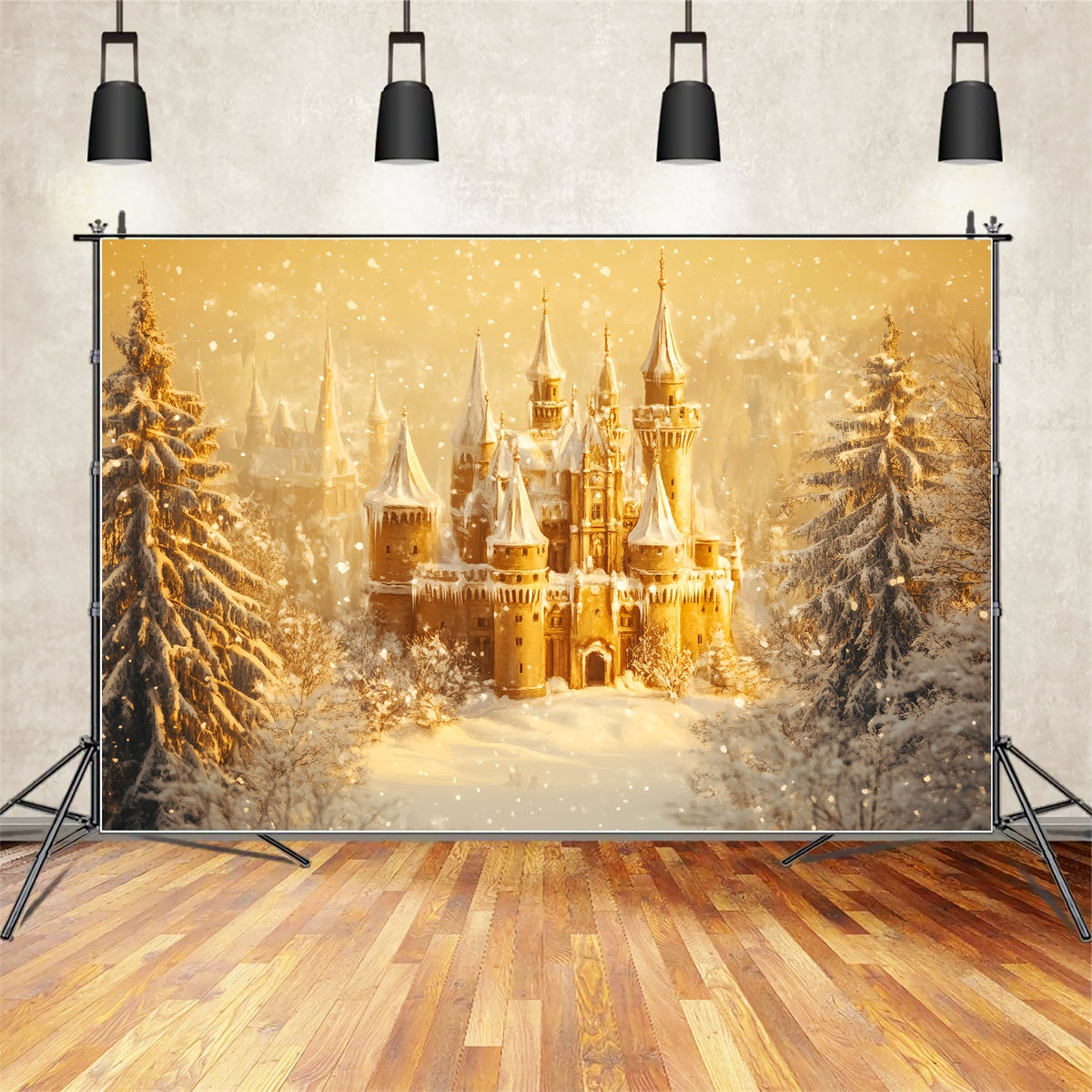 Winter Wonderland Backdrop Golden Twilight Ice Castle Winter Photo Backdrops LXX510-79