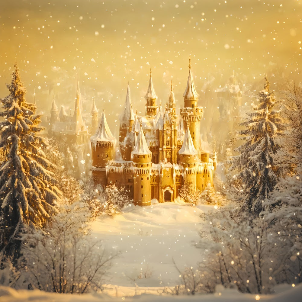 Winter Wonderland Backdrop Golden Twilight Ice Castle Winter Photo Backdrops LXX510-79