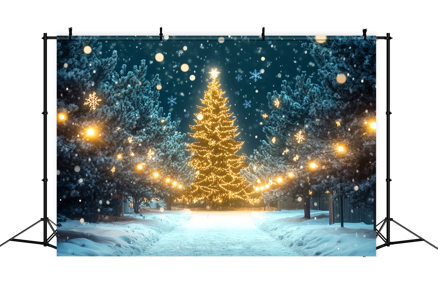 Winter Wonderland Backdrop Christmas Tree Light Pathway Winter Backdrops LXX510-81
