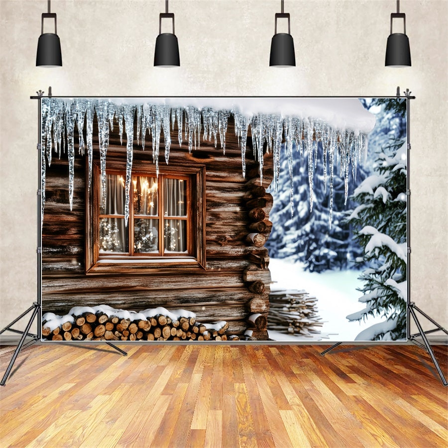 Winter Photo Backdrop Cozy Cabin Icicle Window Winter Backdrop LXX510-84