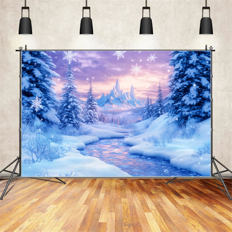 Wonderland Backdrop Frozen River Mountain Twilight Winter Photo Backdrops LXX510-86