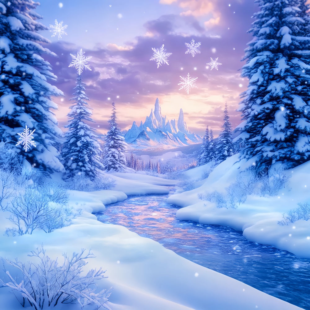 Wonderland Backdrop Frozen River Mountain Twilight Winter Photo Backdrops LXX510-86