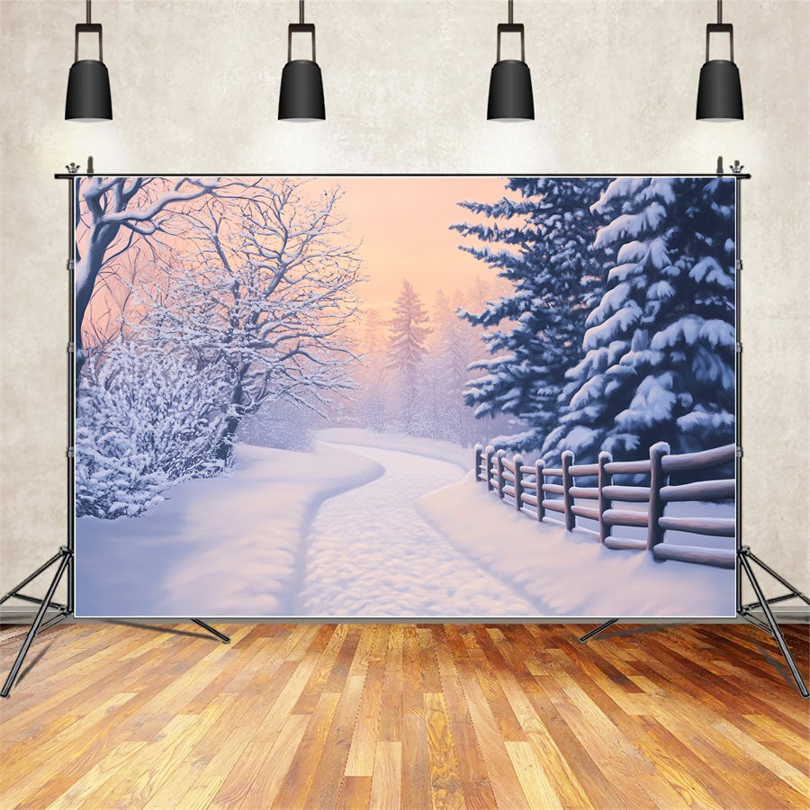 Wonderland Backdrop Snowy Path Golden Pines Winter Backdrop For Photography LXX510-89