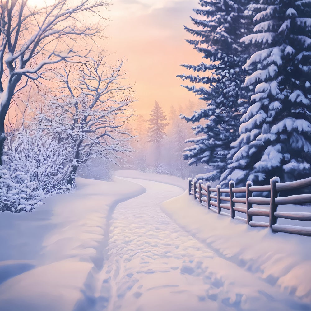 Wonderland Backdrop Snowy Path Golden Pines Winter Backdrop For Photography LXX510-89