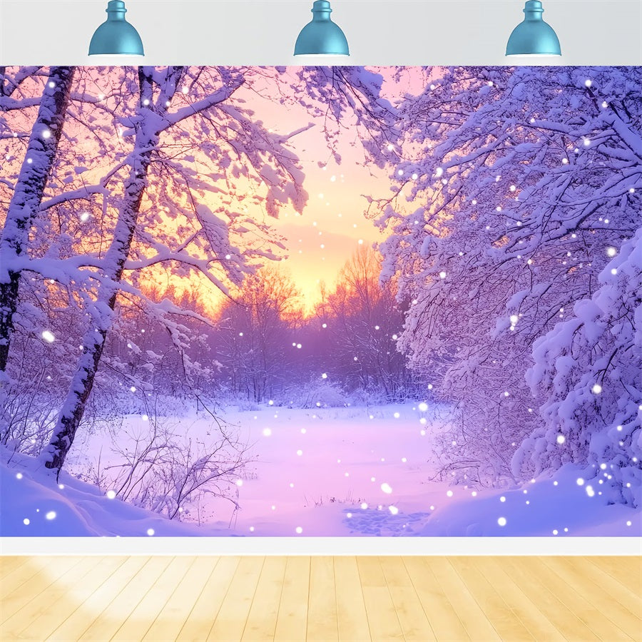 Winter Wonderland Backdrop Pink Sunrise Snow Forest Winter Backdrop LXX510-92