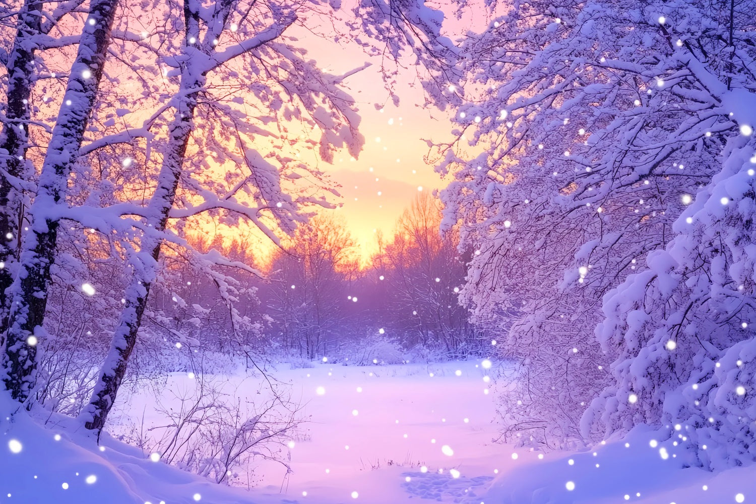 Winter Wonderland Backdrop Pink Sunrise Snow Forest Winter Backdrop LXX510-92