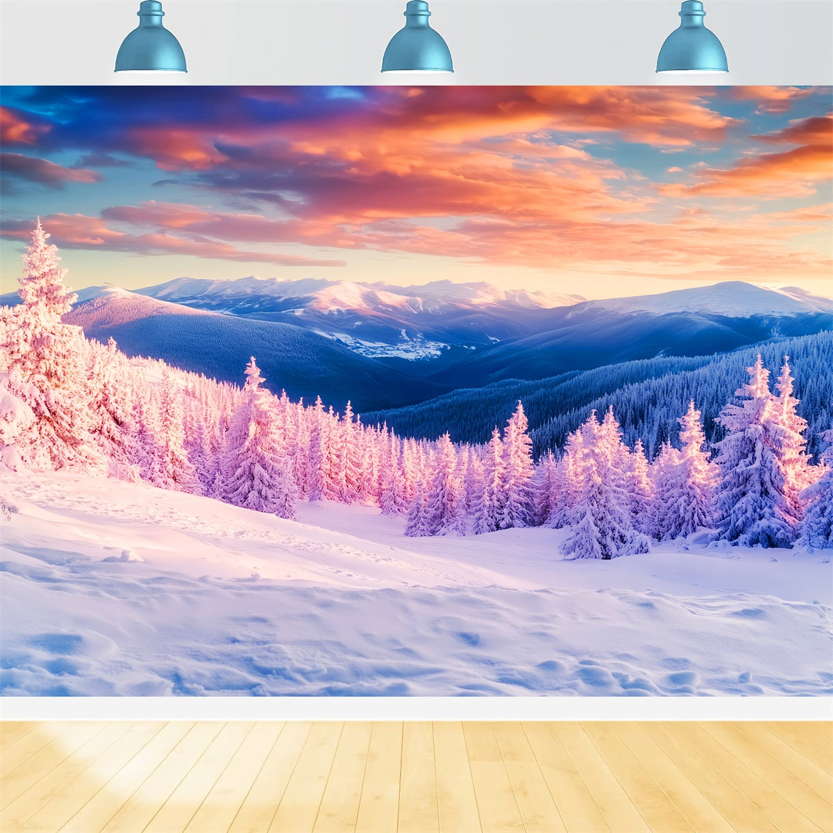 Winter Mountain Backdrop Golden Peaks Frost Valley Winter Backdrops LXX510-93