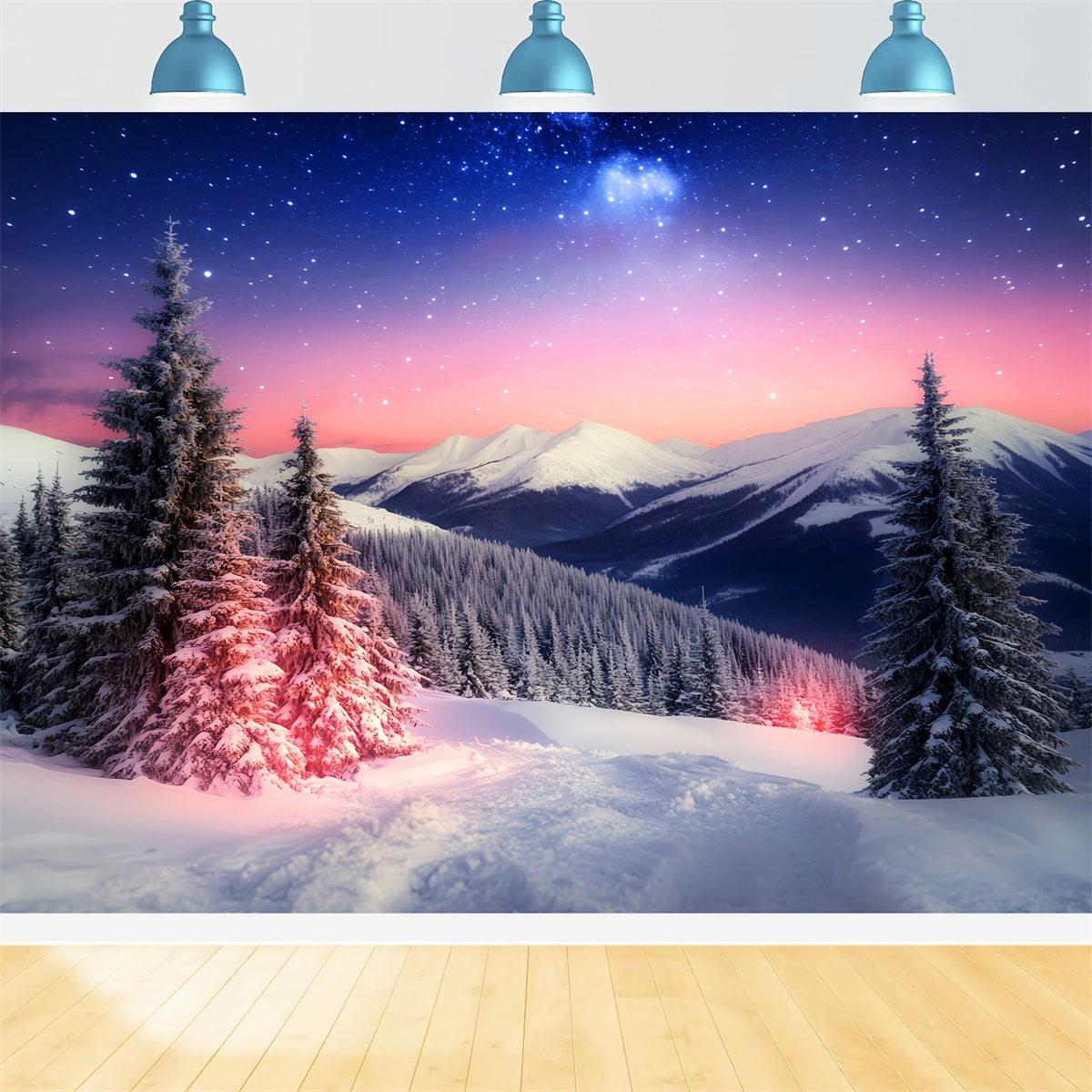 Winter Sky Backdrop Starlit Mountain Winter Glow Winter Backdrop LXX510-94