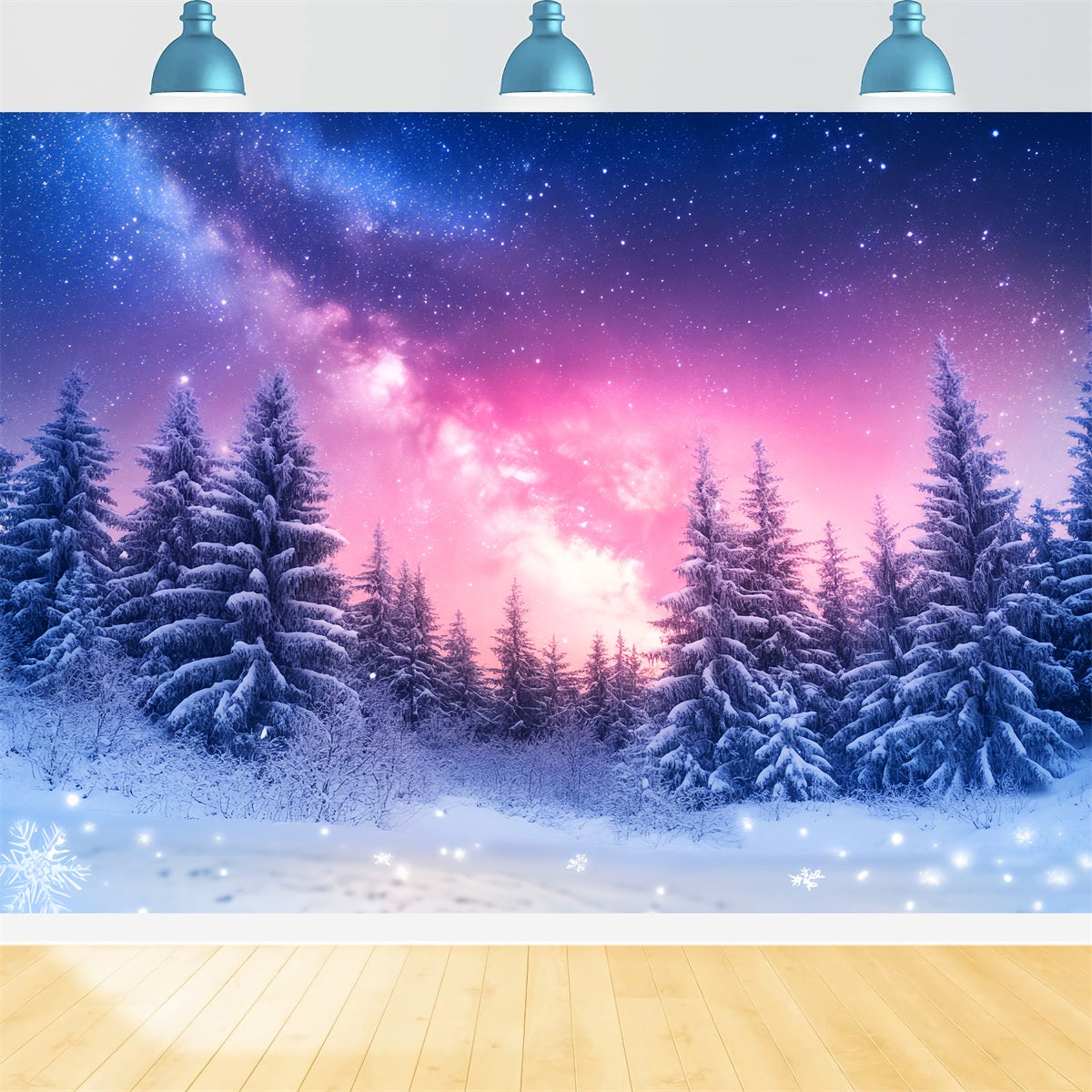 Winter Sky Backdrop Galaxy Snow Pine Glow Winter Photography Backdrops LXX510-96