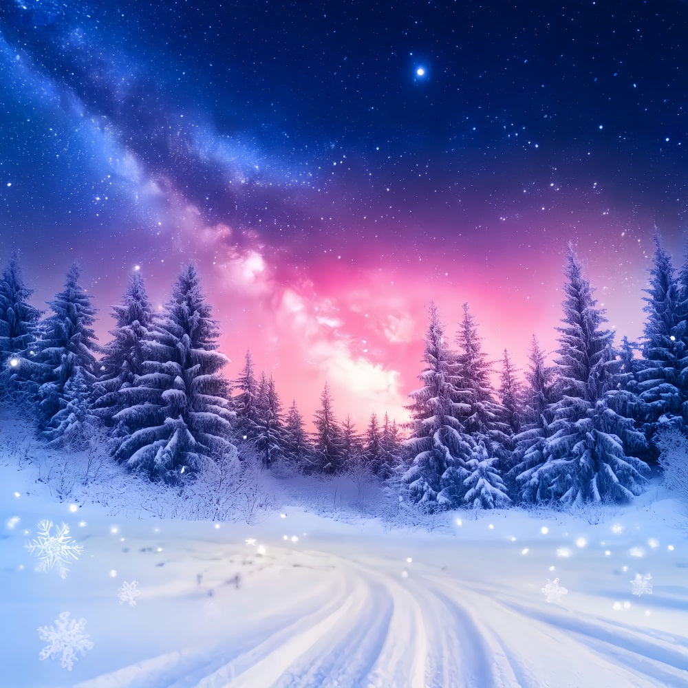 Winter Sky Backdrop Galaxy Snow Pine Glow Winter Photography Backdrops LXX510-96